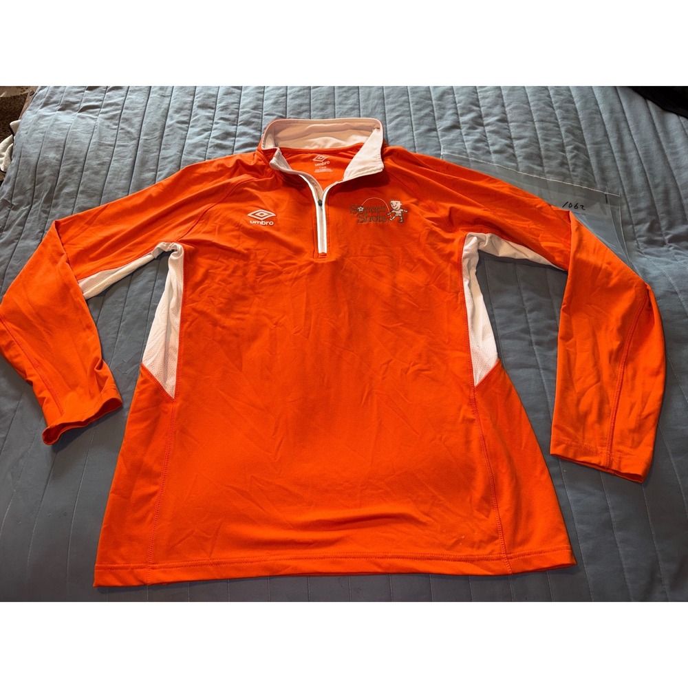 Umbro Mens Soccer Shots Quarter Zip Pullover Orange White Training Top Large